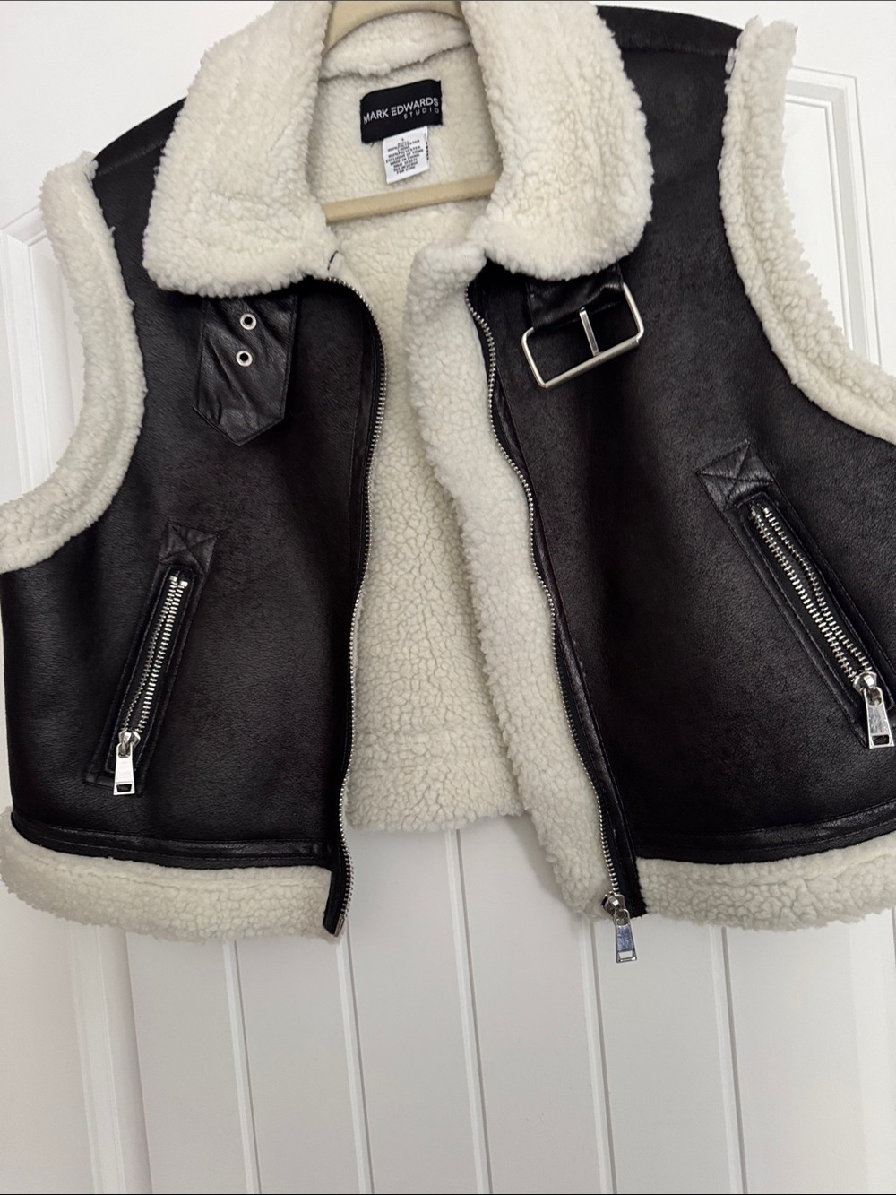 Black Faux Leather Shearling Vest